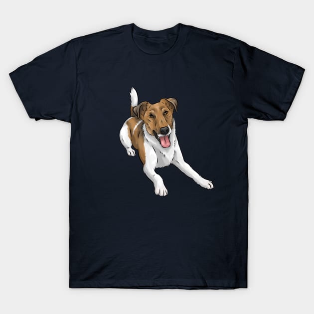 Happy Smooth Fox Terrier | White and Tan | Cute Dog Art T-Shirt by Shirin Illustration